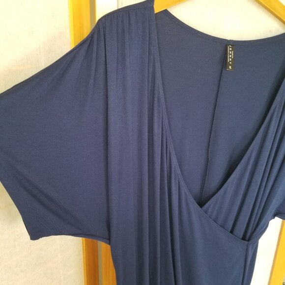 Made by Johnny Wrap Top Size XL Navy Blue Bat Wing Sleeves Side Rouching - Picture 6 of 9